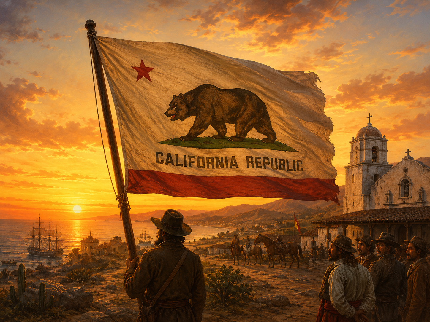 California Bear Flag in dramatic sunset light