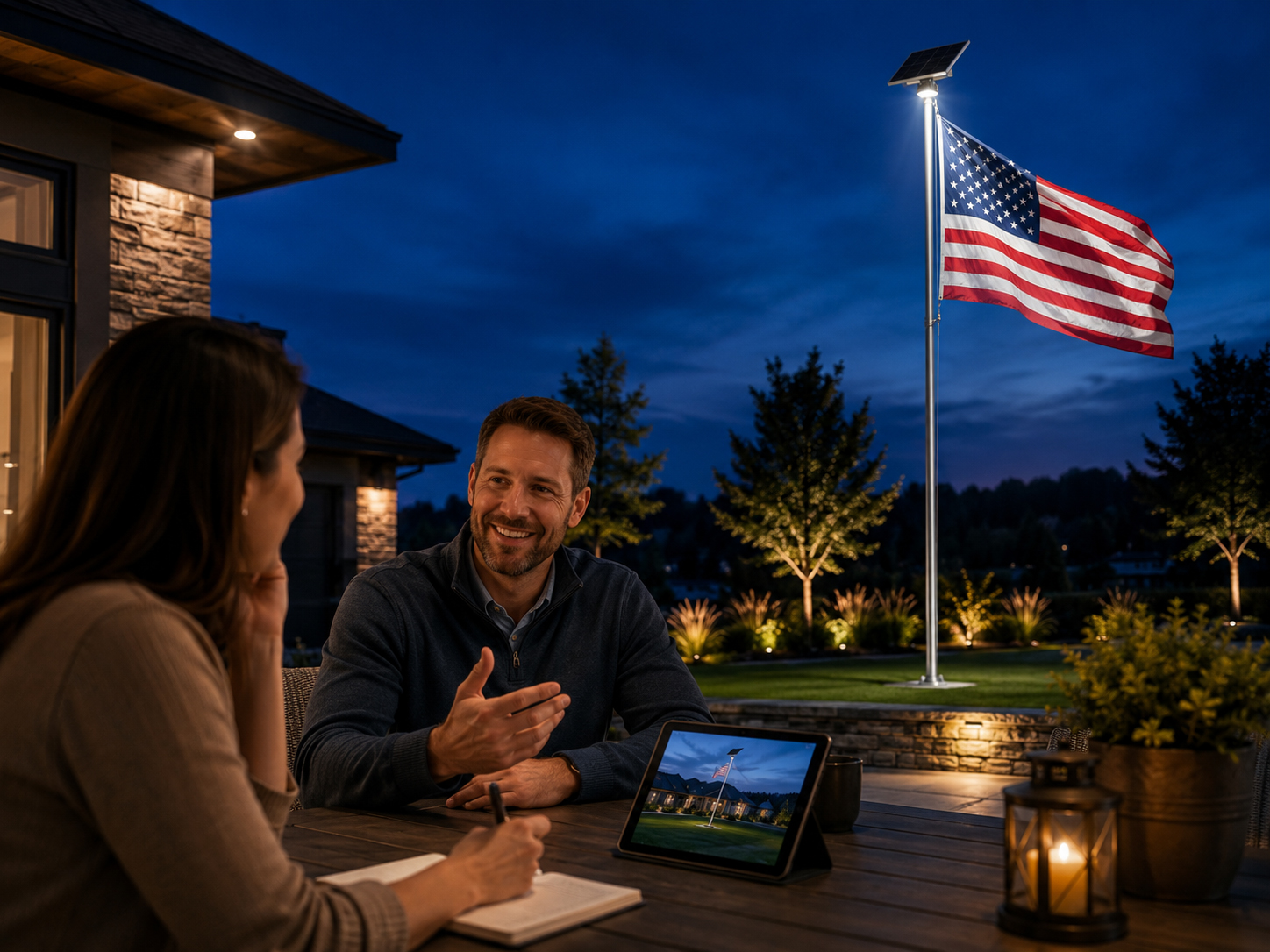 ABC Solar consultation about solar flag lighting at night
