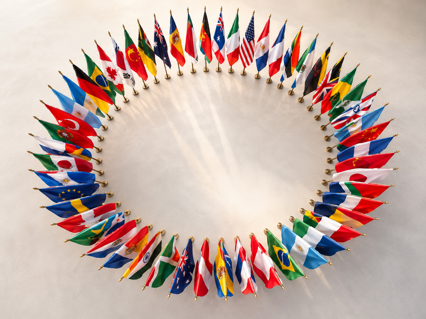Flags of the world arranged in a circle