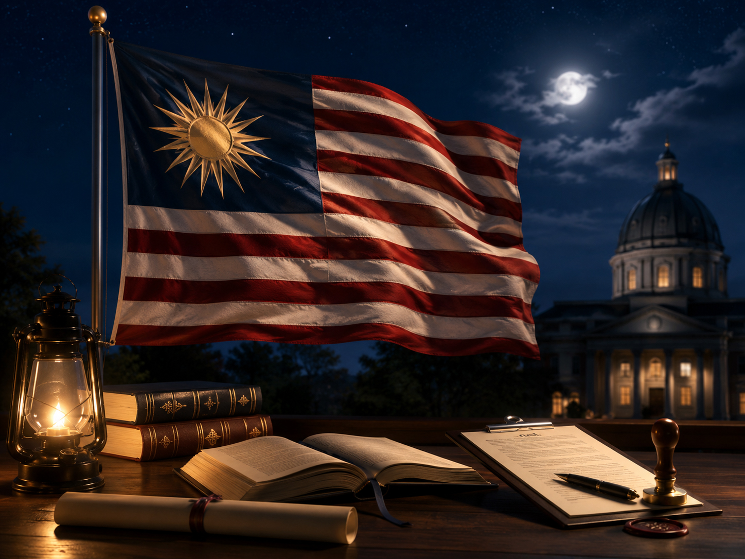 Illuminated flag and educational content license page