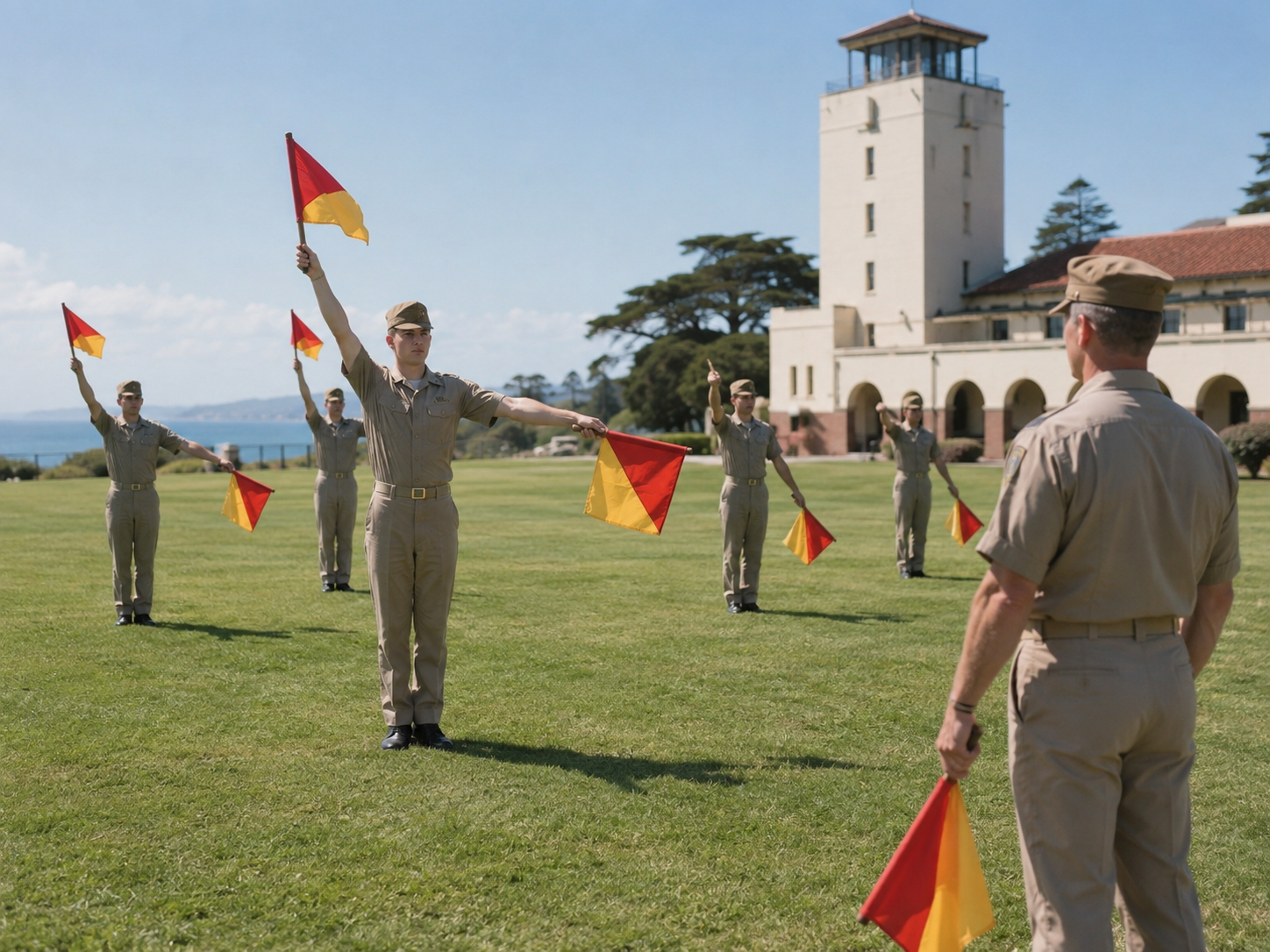 Semaphore flag training on an open field