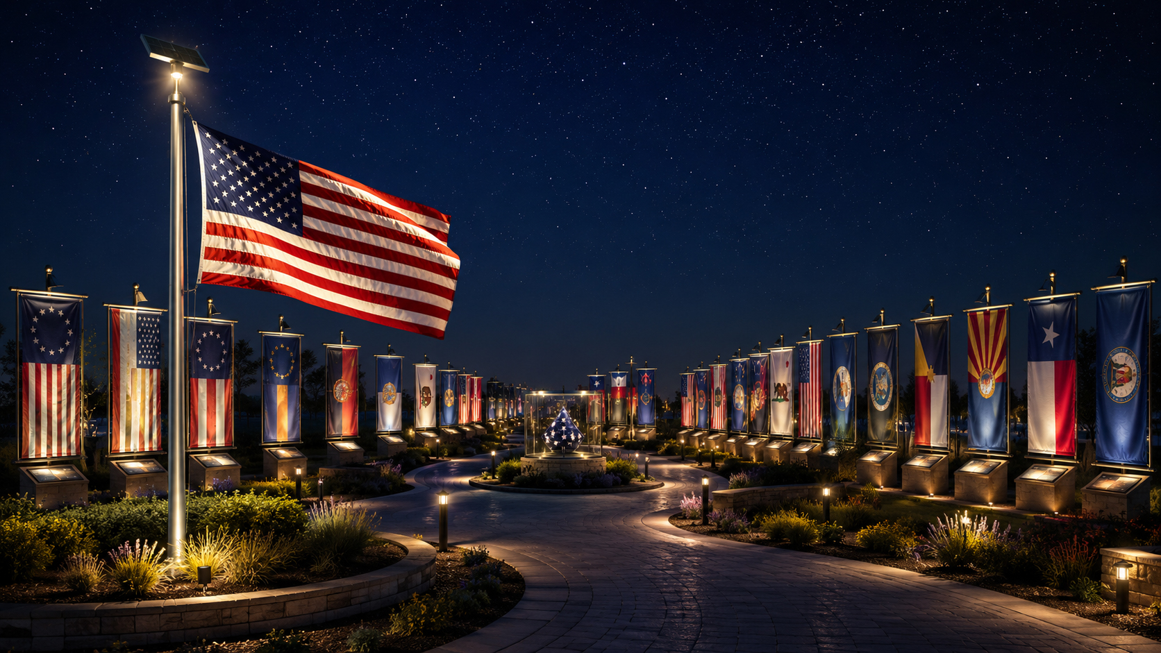 SolarFlag.com sitemap with flag library at night